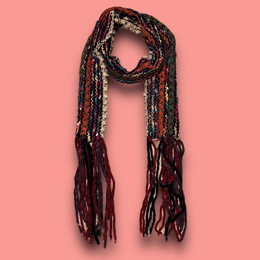 Y2K Handmade Crochet Colorful Fringe Scarf Boho Hippie Eclectic